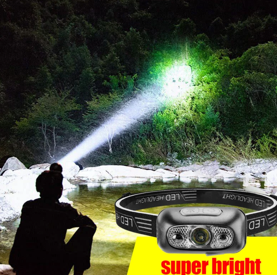 Head flashlight with sensor