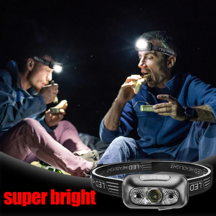 Head flashlight with sensor